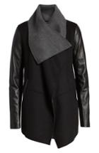 Women's Mackage Vane Asymmetrical Leather Sleeve Coat, Size - Black