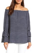 Petite Women's Bobeau Tiered Bell Sleeve Off The Shoulder Top P - Blue