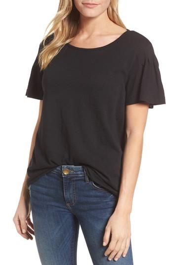 Women's Caslon Pleat Sleeve Cotton Tee - Black