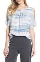 Women's Nic + Zoe Watercolor Silk Blend Cold Shoulder Top - Blue