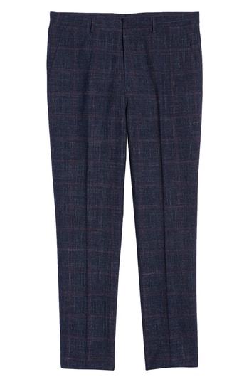 Men's Boss Pirko Flat Front Plaid Wool Blend Trousers