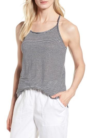Women's Eileen Fisher Stripe Organic Linen Tank, Size - Black