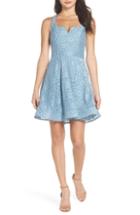 Women's Sequin Hearts Notch Front Lace Fit & Flare Dress