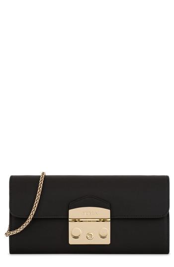 Women's Furla Metropolis Leather Wallet On A Chain - Black