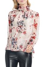Women's Vince Camuto Blooms Smocked Ruffle Neck Crinkle Blouse - Pink
