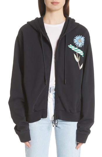 Women's Off-white Flower Tape Zip Hoodie - Black