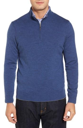 Men's Thomas Dean Merino Wool Blend Quarter Zip Sweater - Blue