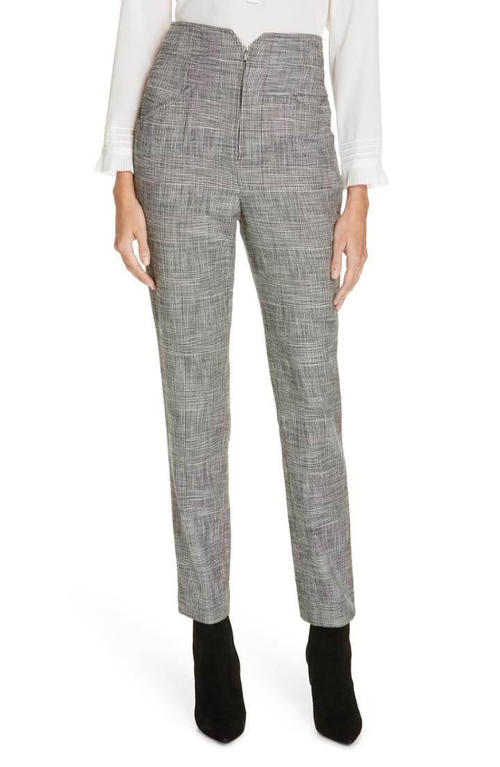 Women's Rebecca Taylor Notch Waist Plaid Pants - Grey