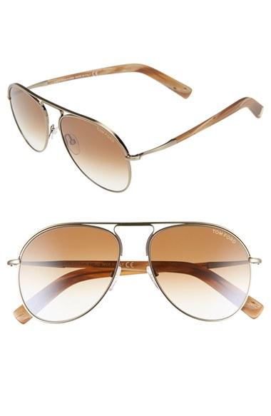 Women's Tom Ford 'cody' 56mm Aviator Sunglasses - Gold/ Gradient Brown