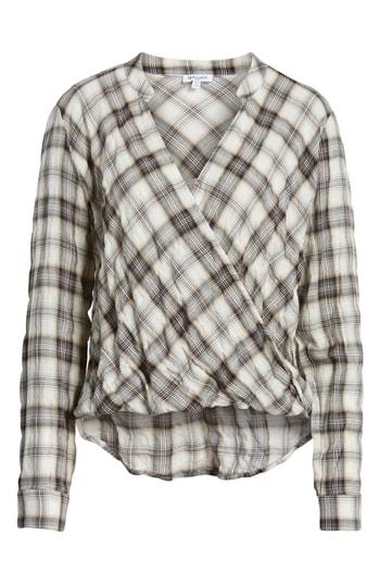 Women's Splendid Washed Plaid Surplice Top - Grey