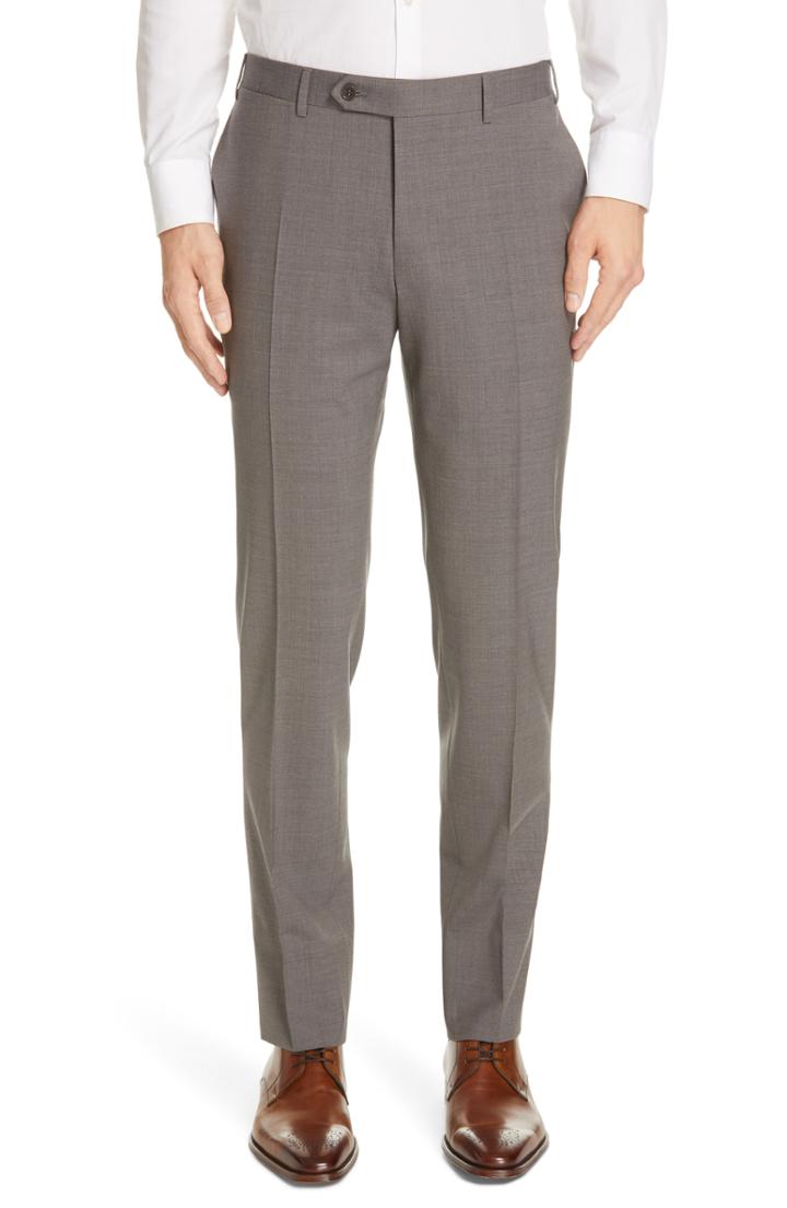 Men's Canali Flat Front Solid Stretch Wool Trousers R Eu - Green