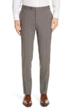 Men's Canali Flat Front Solid Stretch Wool Trousers R Eu - Green
