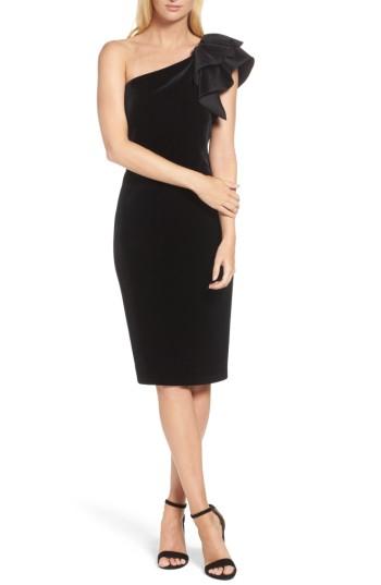 Women's Eliza J One-shoulder Velvet Sheath Dress - Black