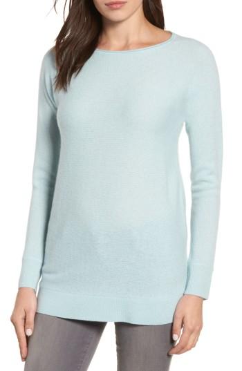 Petite Women's Halogen High/low Wool & Cashmere Tunic Sweater, Size P - Blue