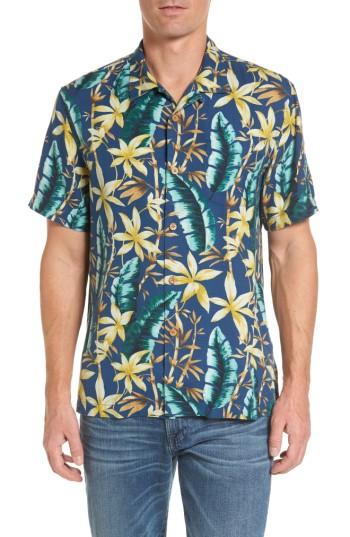 Men's Tommy Bahama Standard Fit Jungle Punch Silk Camp Shirt, Size - Blue