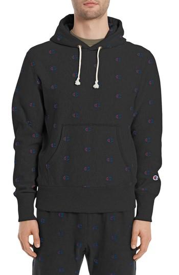 Men's Champion Allover Logo Hoodie, Size - Black