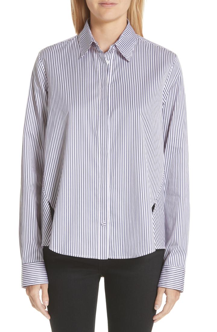 Women's Adam Lippes Stripe Cotton Jacquard Trapeze Shirt