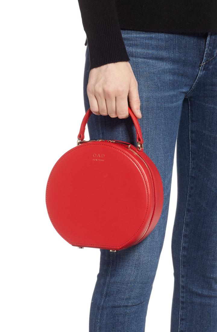 Oad New York Mini Circle Pebbled Leather Satchel - Red