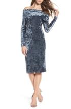 Women's Nsr Off The Shoulder Crushed Velvet Dress - Blue