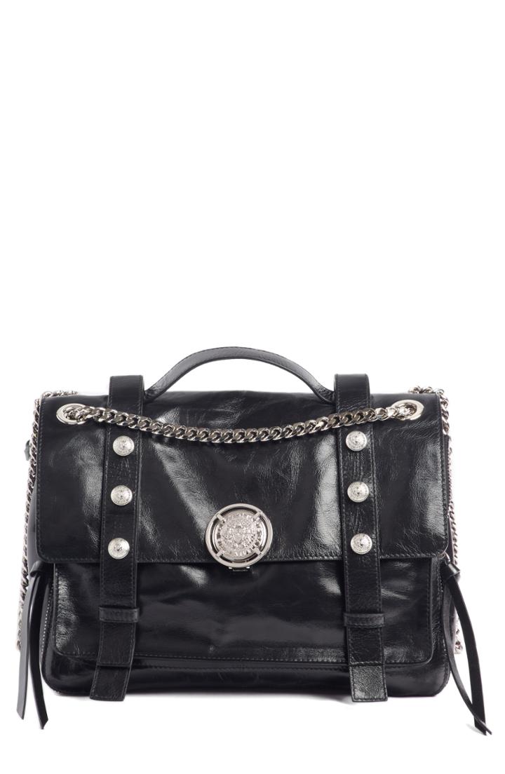Balmain Studded Calfskin Leather Shoulder Bag -