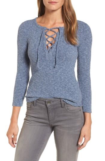 Women's Lucky Brand Lace Up Ribbed Top - Blue