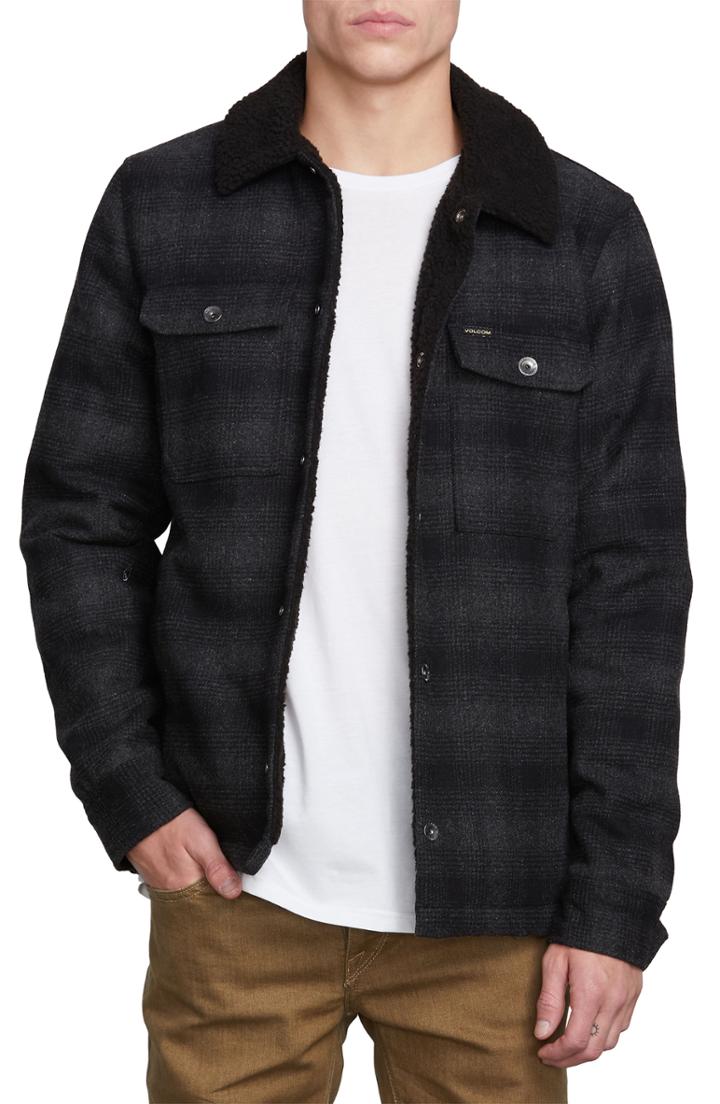 Men's Volcom Keaton Jacket With Faux Shearling Trim - Grey