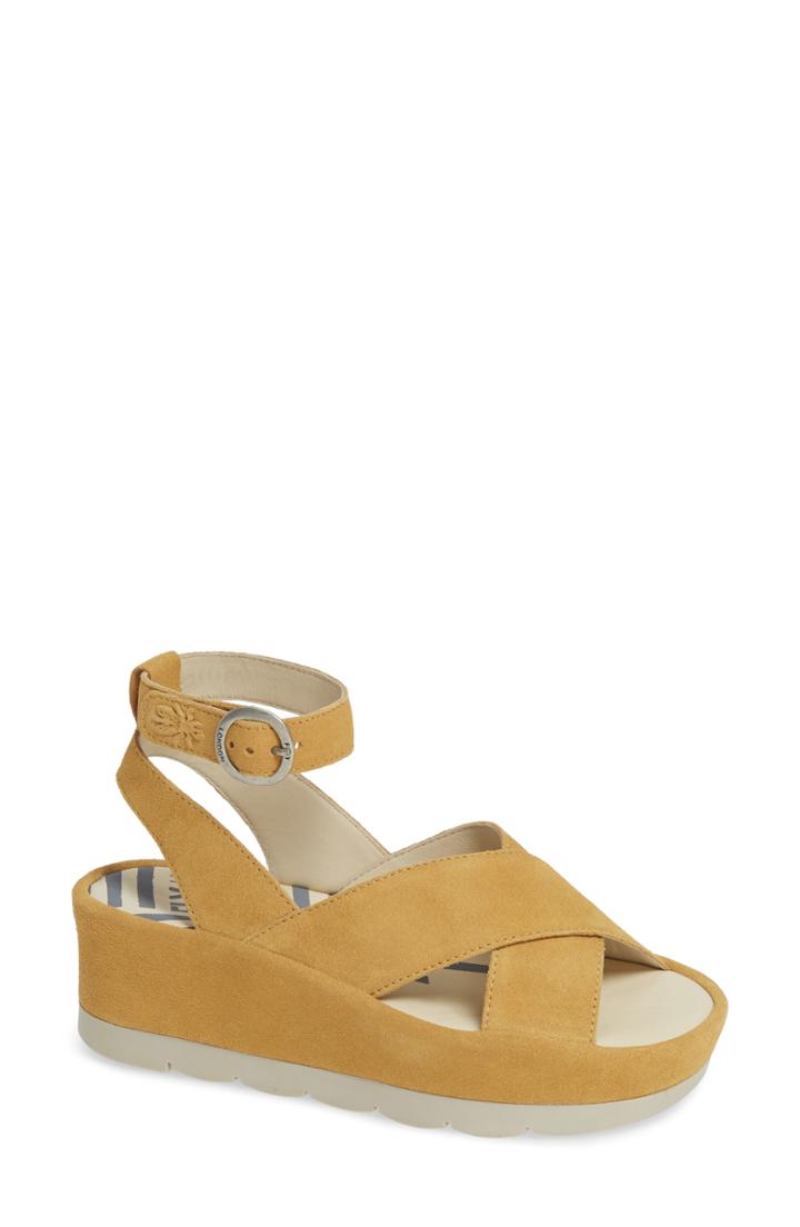Women's Fly London Bite Wedge Sandal -8.5us / 39eu - Yellow