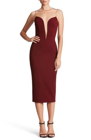 Women's Dress The Population Helen Plunge Neck Midi Dress - Red