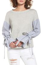 Women's Bp. Mixed Media Tie Sleeve Top, Size - Grey