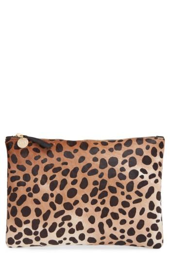 Clare V. Genuine Calf Hair Leopard Print Zip Clutch -