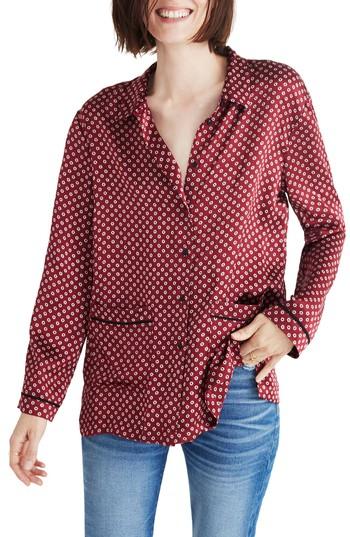 Women's Madewell Oversize Silk Pajama Shirt, Size - Burgundy