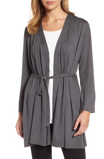 Women's Eileen Fisher Tie Waist Tencel Blend Cardigan, Size - Grey
