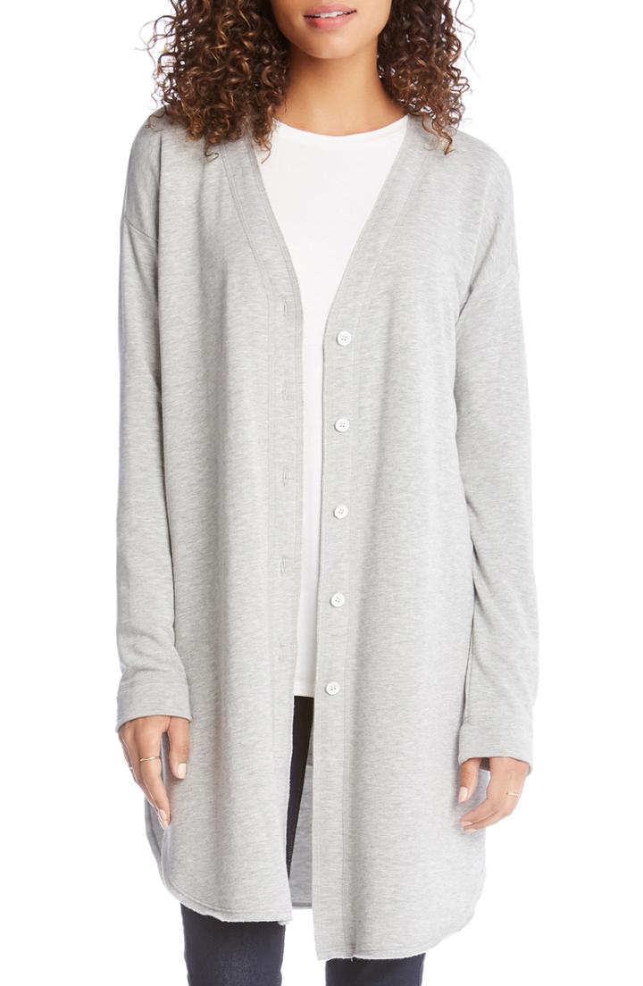 Women's Karen Kane Raw Hem Long Cardigan - Grey