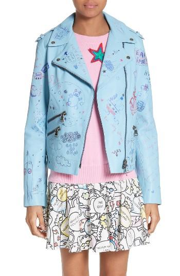 Women's Mira Mikati Hand Painted Doodle Leather Jacket