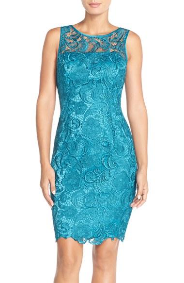 Women's Adrianna Papell Illusion Bodice Lace Sheath Dress