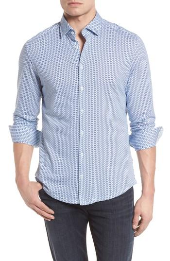 Men's Stone Rose Contemporary Fit Geometric Print Sport Shirt (s) - Blue
