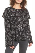 Women's Bp. Floral Print Ruffle Blouse, Size - Black