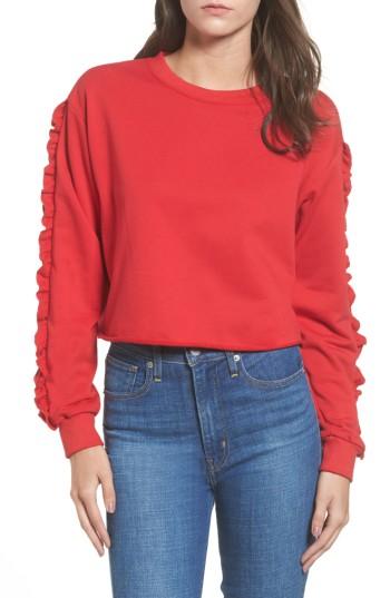 Women's Soprano Ruffle Trim Sweatshirt - Red