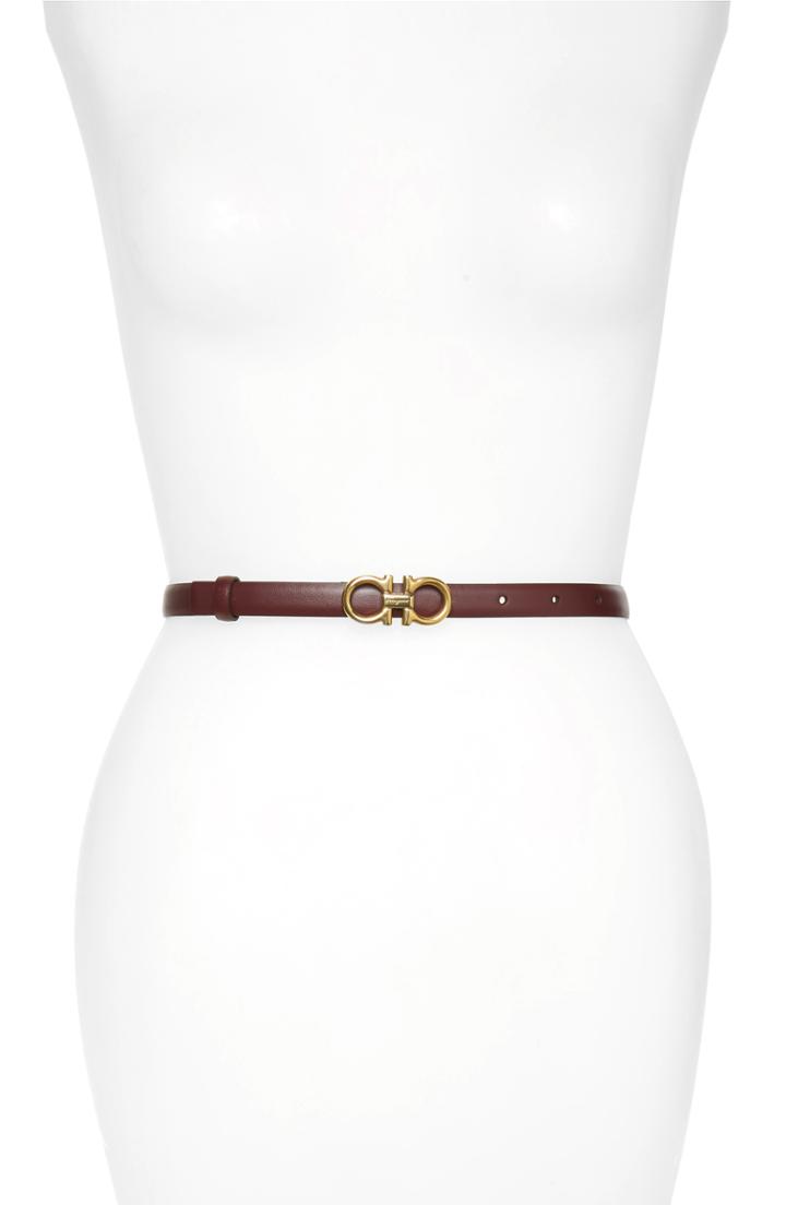 Women's Salvatore Ferragamo X-small New Gancini Leather Belt - Wine