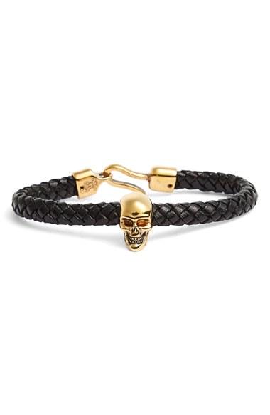 Men's Alexander Mcqueen Braided Leather Bracelet With Skull