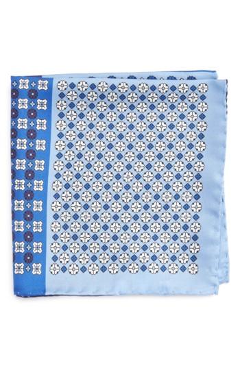 Men's Eton Medallion Silk Pocket Square, Size - Blue