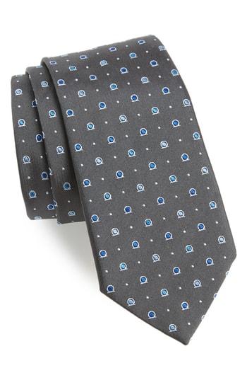 Men's Salvatore Ferragamo Foggia Print Silk Tie, Size - Grey