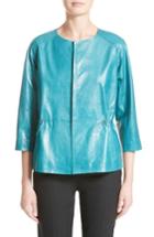 Women's Lafayette 148 New York Keiran Leather Jacket, Size - Blue