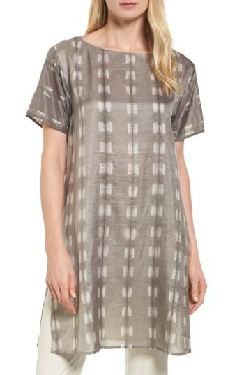 Women's Eileen Fisher Bateau Neck Silk Tunic - Brown