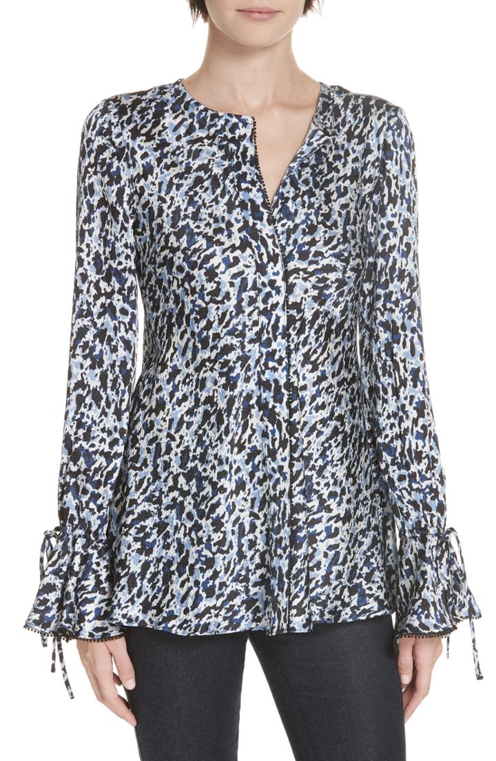 Women's Derek Lam 10 Crosby Tie Bell Sleeve Blouse - Blue
