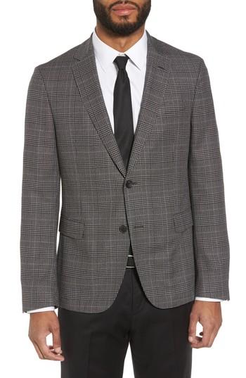 Men's Boss Nobis Trim Fit Plaid Wool & Silk Blend Sport Coat R - Grey