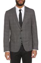 Men's Boss Nobis Trim Fit Plaid Wool & Silk Blend Sport Coat R - Grey