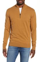 Men's French Connection Stretch Cotton Quarter Zip Sweater, Size - Brown