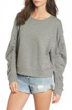 Women's Bp. Ruched Sleeve Sweatshirt, Size - Grey