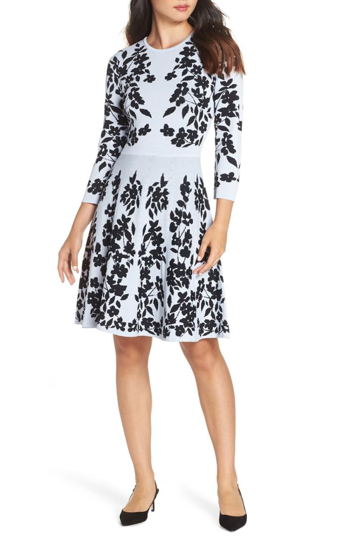 Women's Eliza J Floral Fit & Flare Sweater Dress - Blue